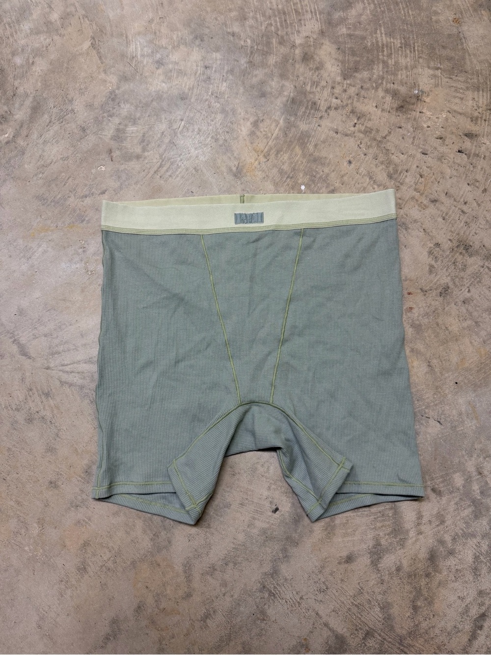 SKIMS Olive Green Boxer Briefs with Pale Waistband